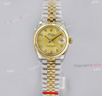 Rolex Datejust 31mm Gold Dial With Diamond Markers Jubilee Watch Superclone 